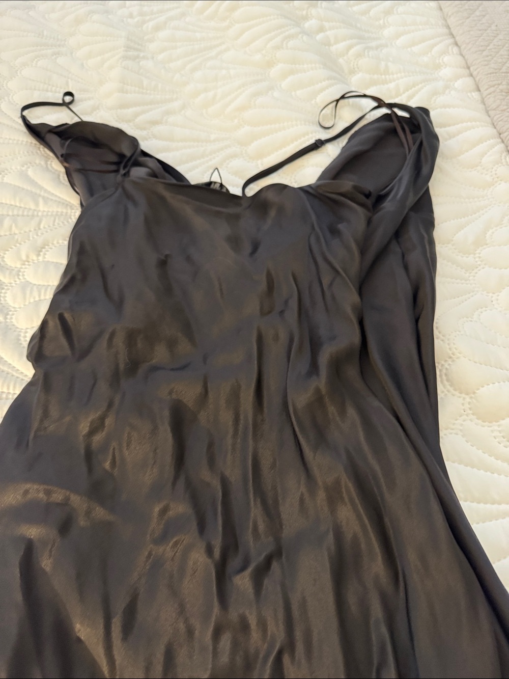 Zara Black Satin Maxi Slip Dress with Side Ruching - Picture 8 of 8